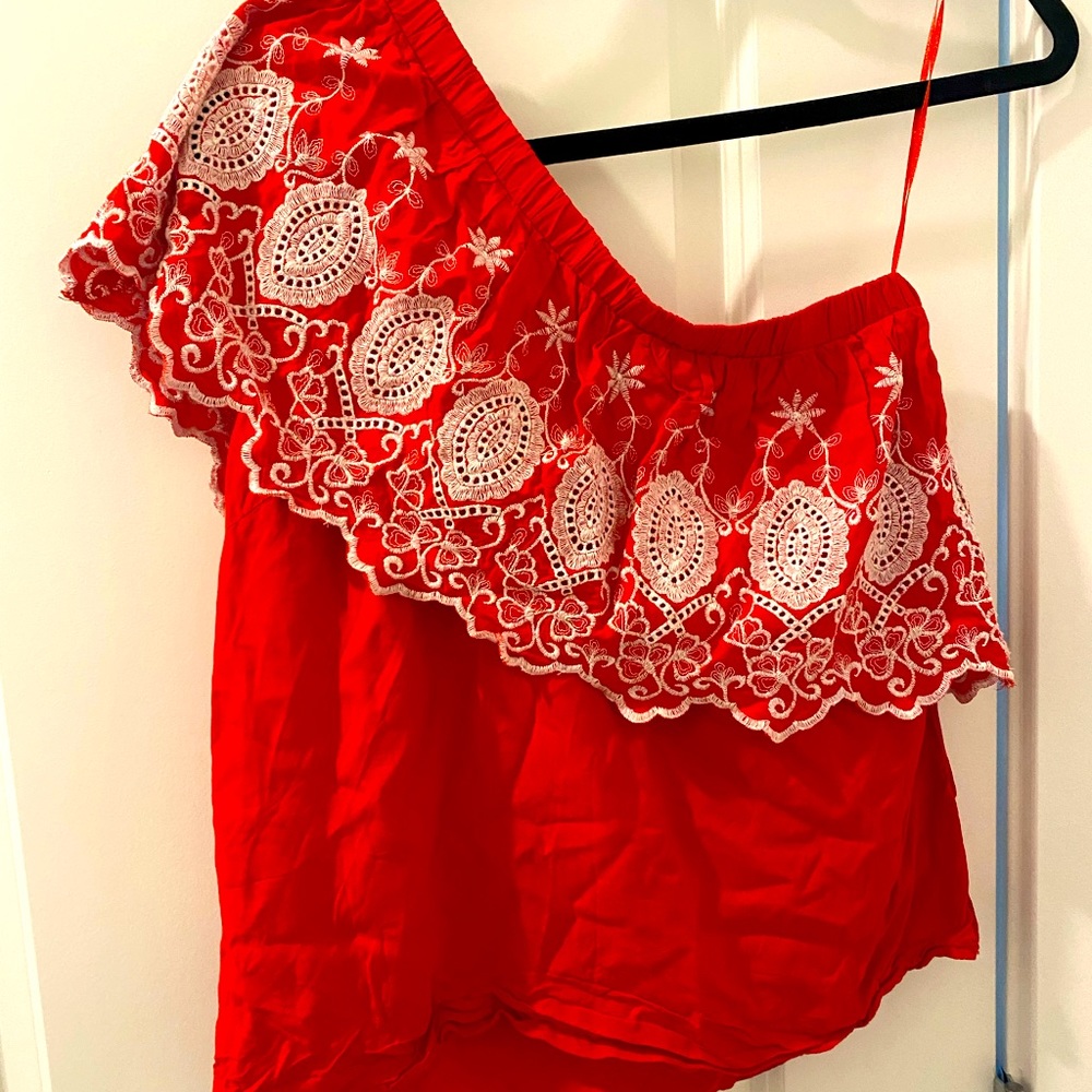 Stella and Dot red one shoulder top